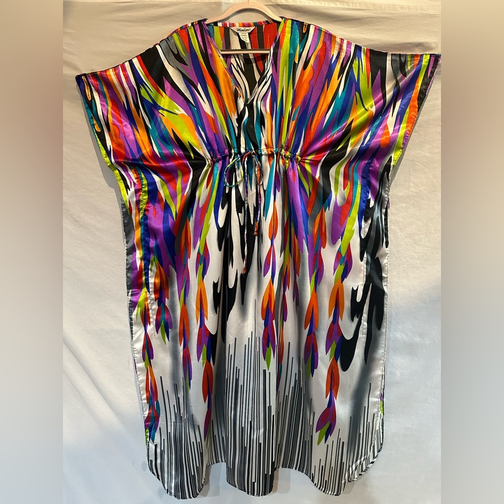 Multicolor Satin Maxi Dress with Drawstring Waist